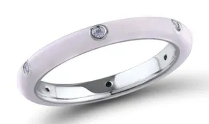 Boutique White Enamel Pave Simulated Pave‎ Diamond Sterling Silver Band Ring Size 8 thumbnail 1