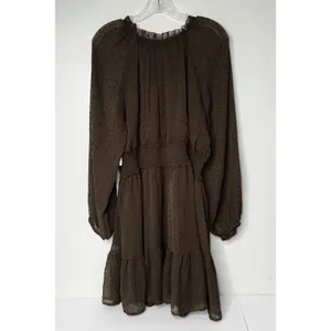 Old Navy Brown Metallic Dot Mini Dress XL Smocked Waist Chiffon Fit Flare 812952 thumbnail 2