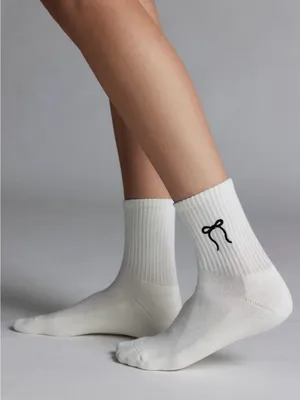 Bow Icon Embroidered Quarter Crew Socks Black & White by Urban Outfitters NWT thumbnail 3