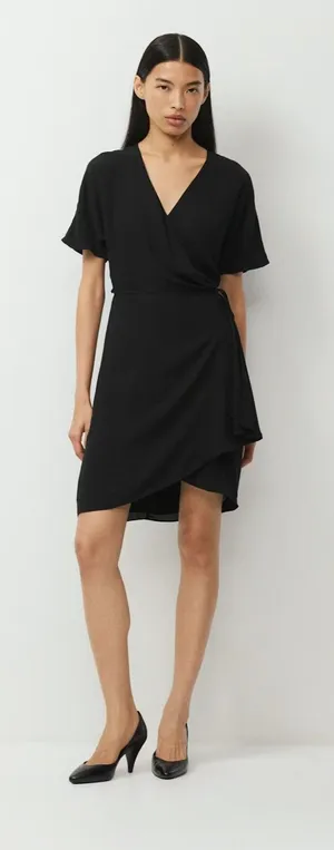 Aritzia BABATON Wallace Black Short-Sleeve Wrap Dress Size Medium thumbnail 1
