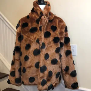 ICHI GINGERBREAD BROWN Faux Fur Coat With Abstract Accents Sz 40 Large NWT thumbnail 6