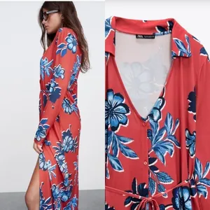 NWT Zara Printed Midi Dress‎ in Red size Small thumbnail 3