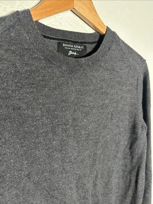 Banana Republic 100% Merino Wool Grey Crew Neck Sweater Baruffa Extra Fine Large thumbnail 2