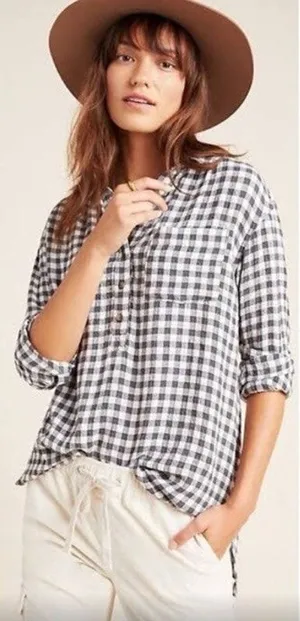 Anthropologie Isadora Shirt Gingham Check Boho Cottage Long Sleeve Women's M‎ thumbnail 1
