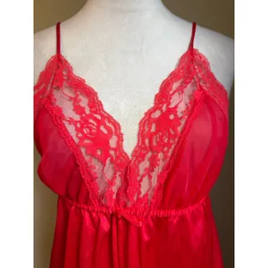Tres Chic Red Lace Med Babydoll Chemise Nightie Lingerie top vintage sexy glam‎ thumbnail 2