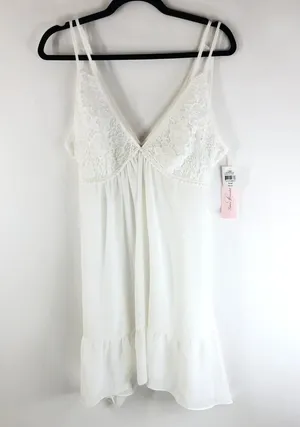 Linea Donatella Nightgown Lace Ruffle Tie Waist V Neck White Size S thumbnail 1