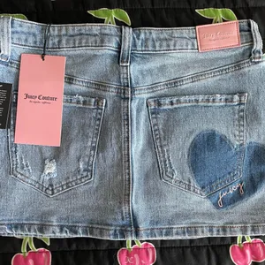 New Juicy Couture Light Denim Skirt with Heart Accent thumbnail 3
