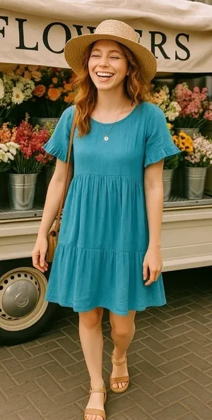 H.I.P. Blue Babydoll Mini Dress Gauze Boho Coastal Core‎ XS Cottagecore Summer thumbnail 1