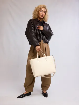 Calpak Cream Haven Leather Tote with Removable Strap thumbnail 2