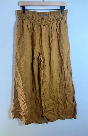 Anthropologie Somerset Pull-On Pants Linen Edition Mustard Yellow Wide Leg M thumbnail 1