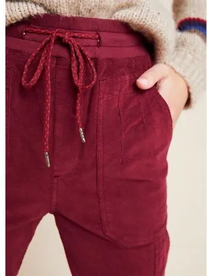 Anthropologie Burgundy Drawstring Jogger Pants thumbnail 3