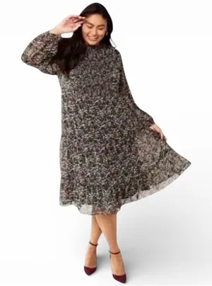 DRAPER JAMES RSVP Dark Green Chiffon‎ Floral Smocked Long-Sleeve Midi Dress, XXL thumbnail 1