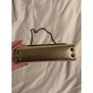 Vintage Gold Metallic Evening Clutch Bag Women Gold‎ Chain Strap Structured thumbnail 4