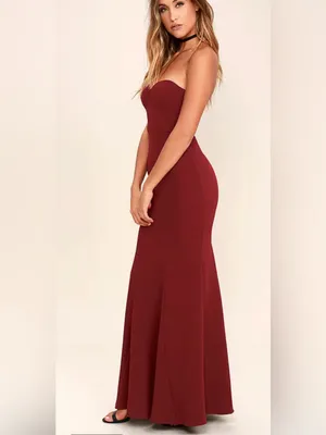 Strapless Burgundy Mermaid Evening Dress thumbnail 2