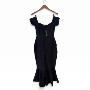 Lulus How Much I Care Midnight Blue Off-the-Shoulder Midi Dress size S NWT thumbnail 4