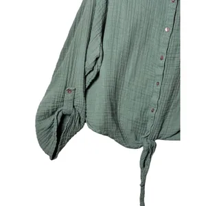 Natural Life Womens Top XL Green Gauze Tie Front Blanket Stitch Boho Cottagecore thumbnail 2