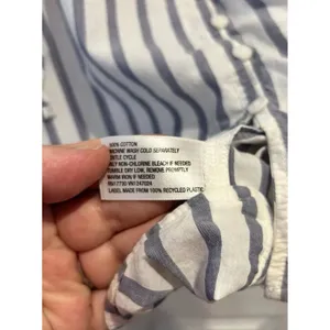 Universal‎ Thread Blue White Striped Cotton Button Down Puff Sleeve Blouse Large thumbnail 6