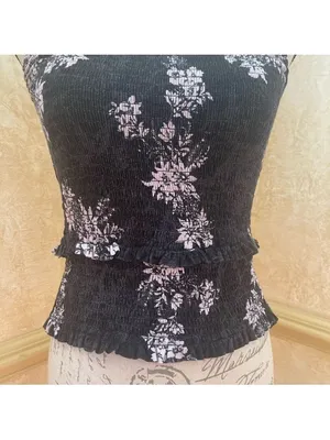 Free People Intimately Hannah Black Floral Print Smocked Cami Top Sz Large New thumbnail 4