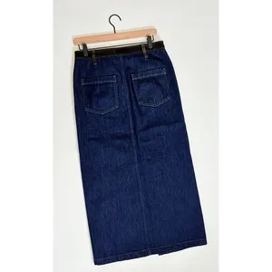 ZARA ZW Collection Denim Midi Skirt Contrast Suede Waistline Blue Pockets Small thumbnail 9