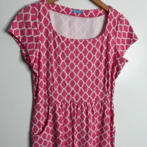 NWOT J. McLaughlin Catalina Pink Geometric Print Dress Cap Sleeve Medium Preppy‎ thumbnail 5