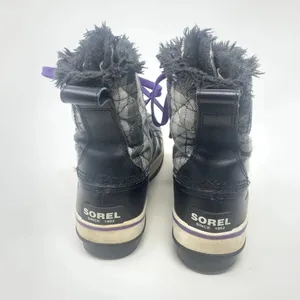 Sorel Tivoli II Leather Plaid Lace-Up Snow Boots‎ Black Gray Purple Size US 5 thumbnail 6