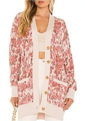 HEMANT & NANDITA Womans Medium Pink Paisley-Print open front long Cardigan thumbnail 1