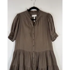 Apiece Apart Womens Dress Brown Las Alturas Mini Tiered Puff Sleeve A Line XS thumbnail 8