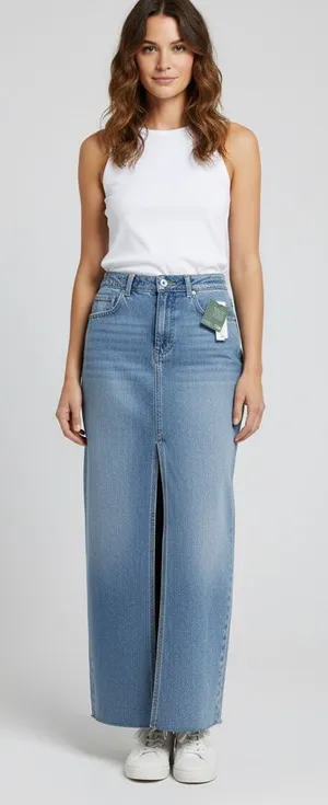 RSQ Women's Light Blue Denim Boho Minimalist Maxi Skirt thumbnail 1