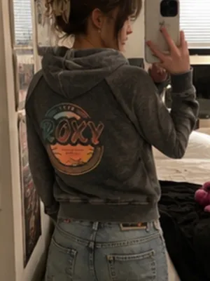 Roxy Gray Ombre skater chic Hoodie Beach Casual Size XS thumbnail 2