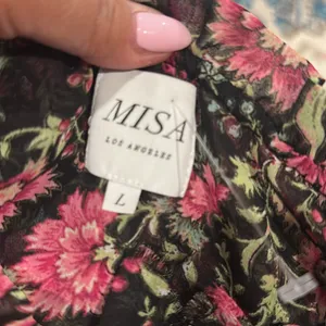 Misa Los Angeles Alicia Floral Coquette Prairie Blouse Vneck Ties Pink Black L thumbnail 7