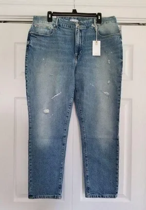 Good American Good Classic Skinnyish Fit Distress Indigo Hi-Rise Jeans Sz 14/32 thumbnail 1