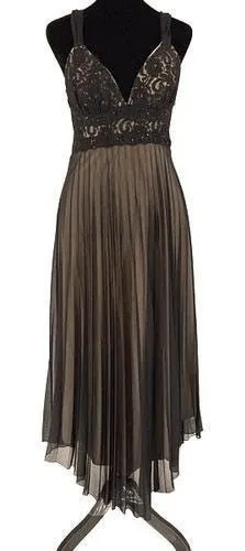 Vintage Roulette Lace Accordion Pleated Semi Sheer Lined Dress Black Size Medium thumbnail 1
