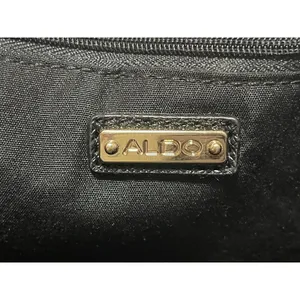 ALDO Black Large Textured Tote Bag Zip Closure Gold Studded Inner Pockets thumbnail 9
