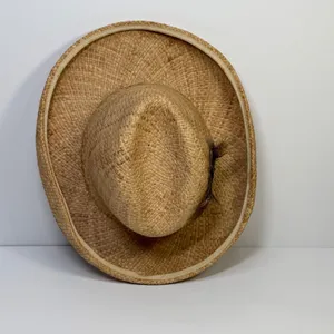 Georgi Vintage Straw Cowboy Hat Tan Feather Accent Wide Brim Western Boho Unisex thumbnail 6