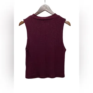 American Eagle chic ribbed high neck sleeveless sweater Burgundy size Large thumbnail 6