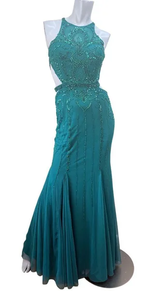 Y2K Sean Collection Beaded Teal Green Cutout Mermaid Trumpet Gown Sz 6 thumbnail 1
