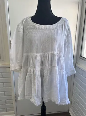 Free People Cotton Gauze Tiered‎ Trapeze Tunic Small oversized boho prairie thumbnail 1