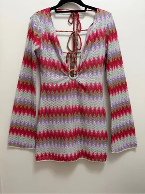 Show Me Your MuMu Monte Carlo Crochet Knit Romper Mini Dress in Riviera Zigzag M thumbnail 3