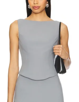 Amanda Uprichard | Revolve Ines Corset‎ Style Crop High Neck Top Fog Gray thumbnail 1