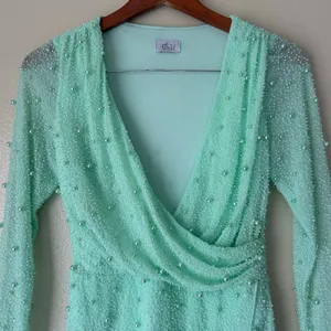 Oh Polly Mint Green Embellished Wrap Over Mini Dress US Size 4 thumbnail 2