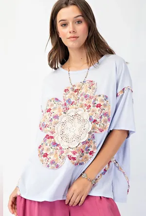 Easel Flower Patchwork Mineral crochet Top tee oversized boho embroidered cotton thumbnail 1