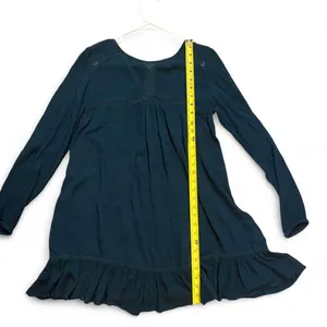 Free People Teal Crochet Lace Ruffle Tunic Mini Dress XS Boho thumbnail 4