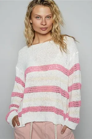 POL Striped Openwork‎ Round Neck Knit Top thumbnail 1