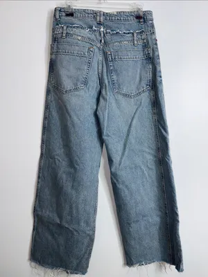 Zara deconstructed high rise wide leg jeans size 6 thumbnail 6