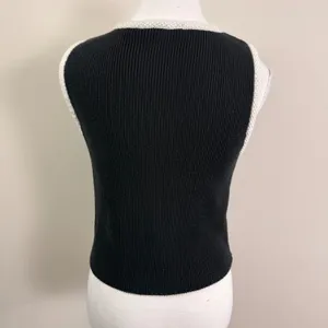 Abercrombie & Fitch Mara Button-Up Sweater Vest Black White Contrast Trim Med. thumbnail 4