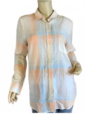 J. Crew "The Perfect Shirt" Peach & Blue Cotton Plaid Button Down (M) thumbnail 1