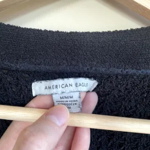 American Eagle black waffle knit lightweight cardigan sweater pockets women's M‎ thumbnail 3