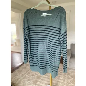 Old Navy Striped Sweater Pullover Green Black Classic Academia Cozy Buttery Soft thumbnail 2