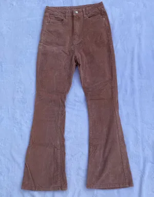 pink high waisted corduroy flare pants thumbnail 1