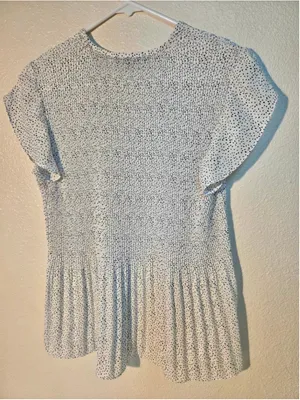 Adrianna Papell Women’s Small White Polka Dot Pleated Peplum Blouse Flutter Slee thumbnail 2